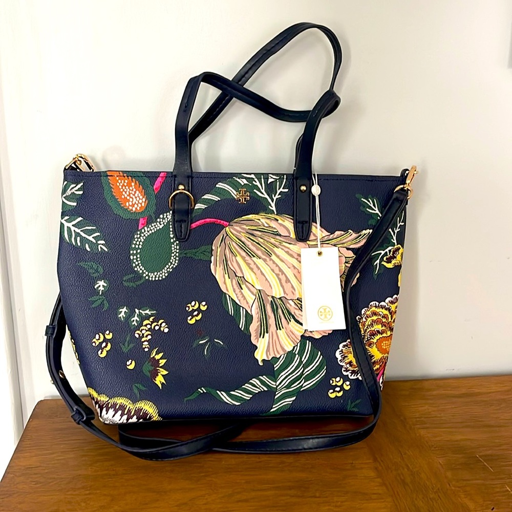 Tory Burch Navy Happy Times Kerrington Small Zipper Tote